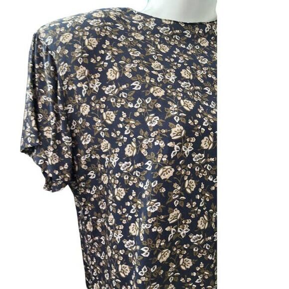 1990s Vintage Liz Claiborne Navy Floral Blouse Size 4 - Picture 2 of 6